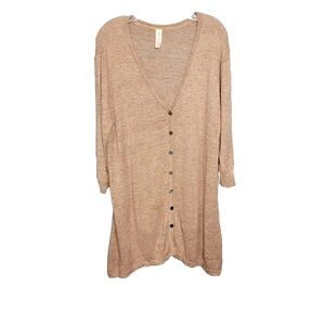 Chalet et Ceci Linen Longline Cardigan Size 3 Pink Coral Lagenlook